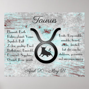 Horoskop Sign Taurus Bull Eigenschaften und Daten Poster