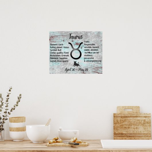 Horoskop Sign Taurus Bull Eigenschaften und Daten Poster (Küche)