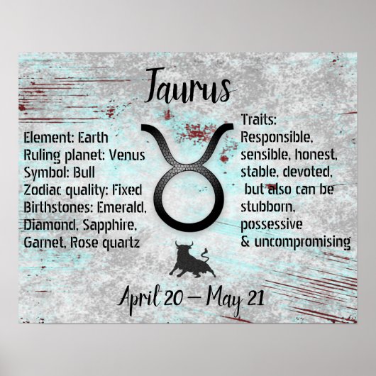 Horoskop Sign Taurus Bull Eigenschaften und Daten Poster (Vorne)