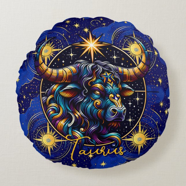 Horoskop Signatur Taurus Zodiac Astrologie Rundes Kissen (Vorderseite)