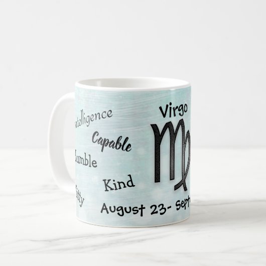 Horoskop Virgo Zeichenzüge Schwarz und Weiß Kaffeetasse (Vorderseite Links)