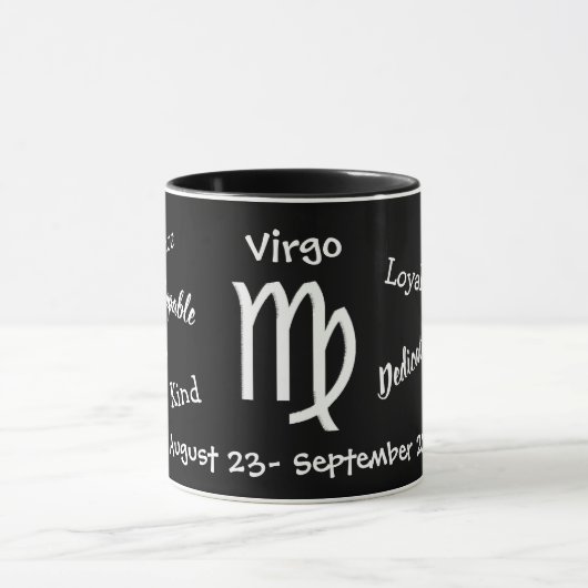 Horoskop Virgo Zeichenzüge Schwarz und Weiß Tasse (Zentrum)