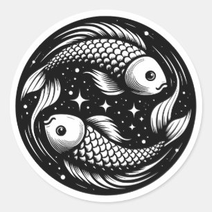 Horoskop-Zeichen Fische Karpfen Schwimmsymbol Runder Aufkleber