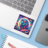Horoskop-Zeichen Leo | Farbenfrohe Löwenkunst Aufkleber (Laptop mit iPhone)
