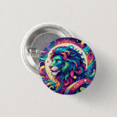 Horoskop-Zeichen Leo | Farbenfrohe Löwenkunst Button (Vorne & Hinten)