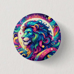 Horoskop-Zeichen Leo Farbenfrohe Löwenkunst Button
