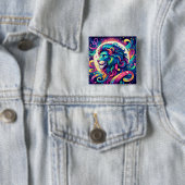 Horoskop-Zeichen Leo | Farbenfrohe Löwenkunst Button (Beispiel)