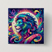 Horoskop-Zeichen Leo | Farbenfrohe Löwenkunst Button (Vorderseite)
