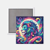 Horoskop-Zeichen Leo | Farbenfrohe Löwenkunst Magnet (Vorderseite/Rückseite)