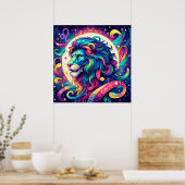 Horoskop-Zeichen Leo | Farbenfrohe Löwenkunst Poster (Küche)