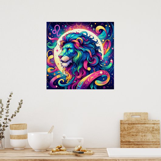 Horoskop-Zeichen Leo | Farbenfrohe Löwenkunst Poster (Küche)