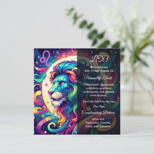 Horoskop-Zeichen Leo info | Farbenfrohe Löwenkunst (Stehend Vorderseite)