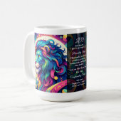 Horoskop-Zeichen Leo info | Farbenfrohe Löwenkunst Kaffeetasse (Vorderseite Links)