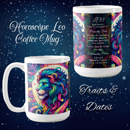Horoskop-Zeichen Leo info | Farbenfrohe Löwenkunst Kaffeetasse