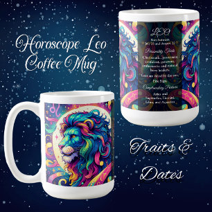 Horoskop-Zeichen Leo info   Farbenfrohe Löwenkunst Kaffeetasse