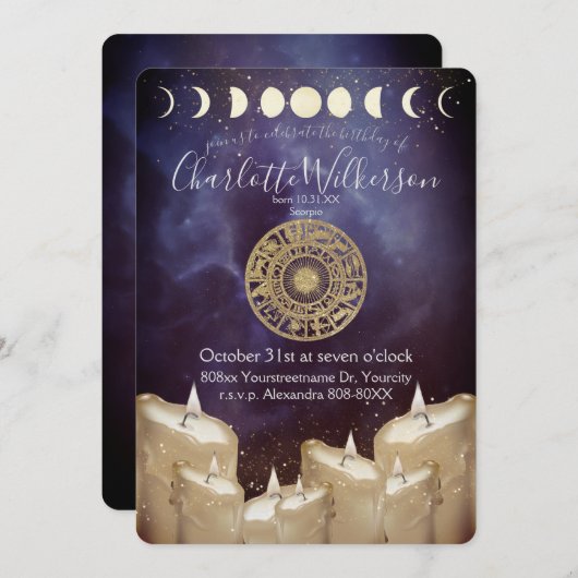 Horoskop Zodiac Sign Mystical Birthday Einladung (Vorne/Hinten)