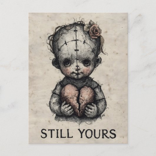 Horror Art of Stitched Doll with Broken Heart Postkarte (Vorderseite)