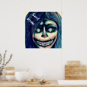 Horror Art Poster - grinsende Clownerin (Küche)