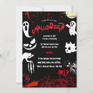 Horror Blut & Fledermäuse Halloween-Party Einladung