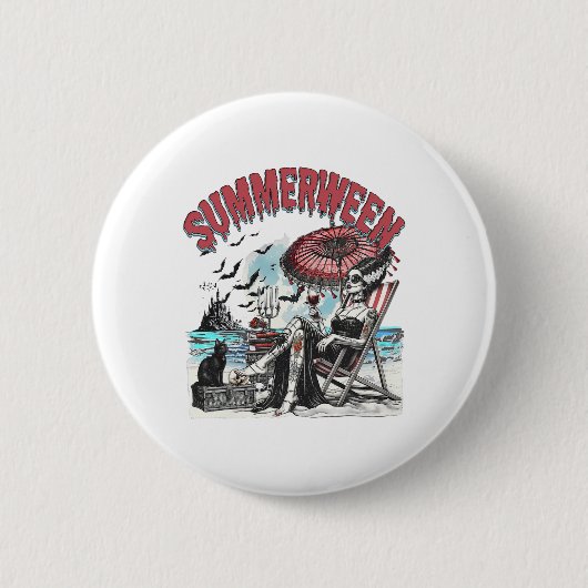 Horror-Charakter Summerween Halloween Vintage Stra Button (Vorderseite)