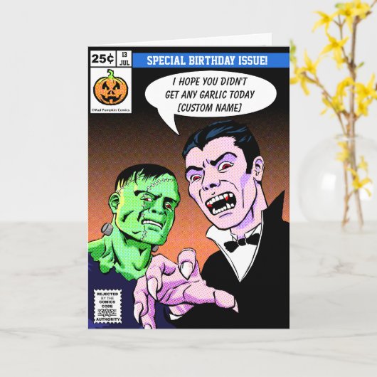 Horror-Comic-Artgeburtstag Karte (Gelbe Blume)