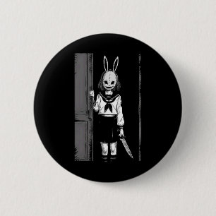 Horror Creepy Girl Bunny Mask Halloween Co Button