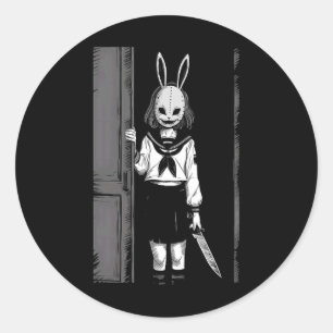 Horror Creepy Girl Bunny Mask Halloween Co Runder Aufkleber