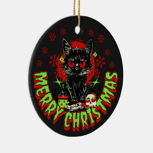 Horror Fan Christmas Cat Keramik Ornament (Rechts)