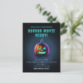 Horror Filmabend Neon Kürbislaterne Einladung Postkarte (Stehend Vorderseite)
