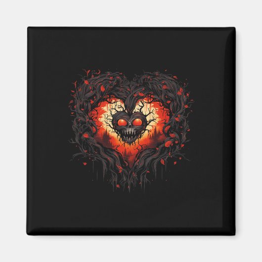 Horror Ghost Red Heart Skull Creepween Magnet (Vorne)