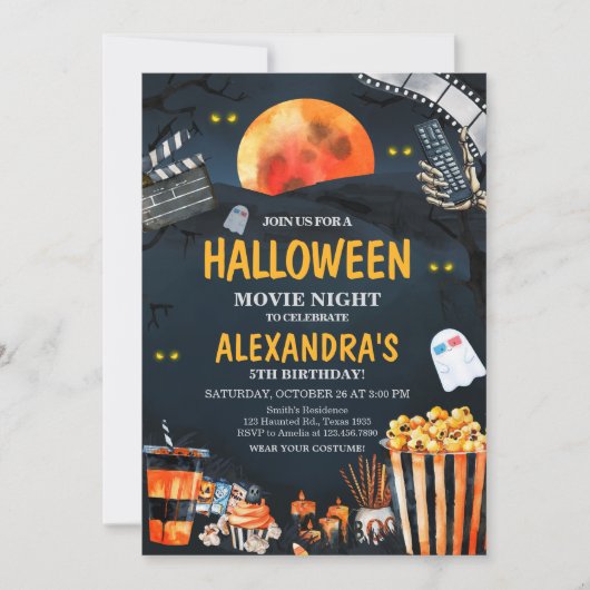 Horror Halloween Beängstigend Movie Night Geburtst Einladung (Vorderseite)