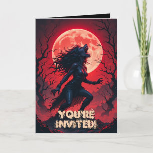 Horror Halloween Werewolf Lady Full Moon Einladung