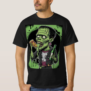 Horror Halloween Zombie: Frankenstein Pizza Horror T-Shirt