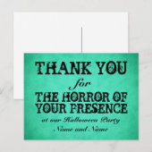 Horror Ihrer Anwesenheit. Green Halloween Danke Postkarte (Vorne/Hinten)