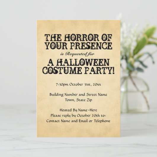 Horror Ihrer Anwesenheit. Halloween-Party. Einladung (Stehend Vorderseite)