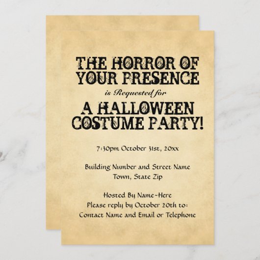 Horror Ihrer Anwesenheit. Halloween-Party. Einladung (Vorne/Hinten)