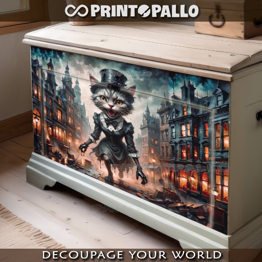 Horror-Jungkatze, die im Terror der Londoner Stadt Seidenpapier