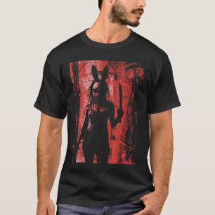 Horror-Mädchen-Hasenmaske Roter Grusel-Slasher-Got T-Shirt