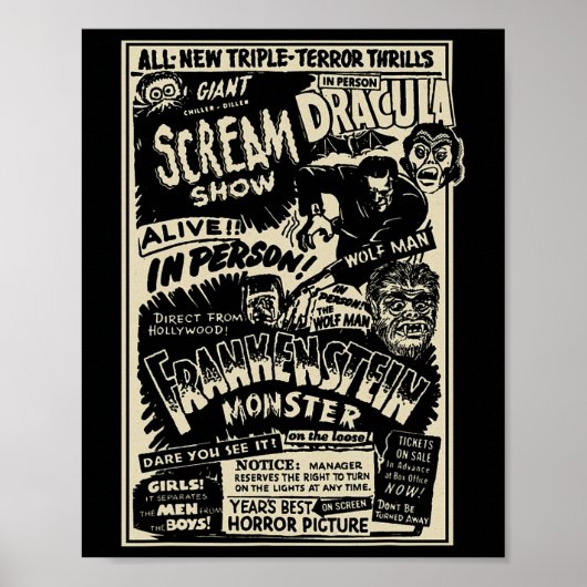 Horror Movie Monster Mummy Dracula Werewolf Franke Poster (Vorne)
