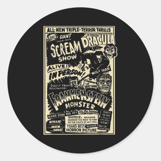 Horror Movie Monster Mummy Dracula Werewolf Franke Runder Aufkleber (Vorderseite)