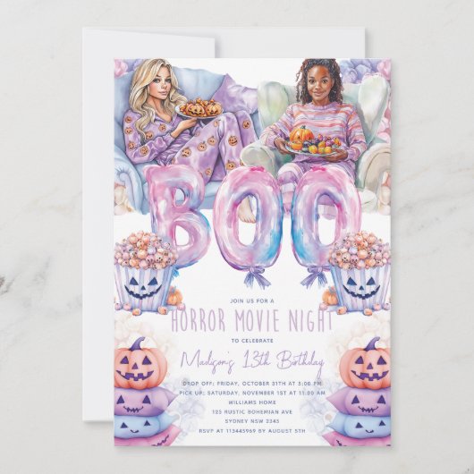 Horror Movie Night Halloween Slumber Party Einladung (Vorderseite)