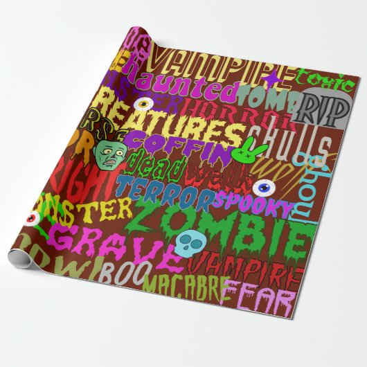 Horror Movie Style Words Collage Geschenkpapier (Ungerollt)