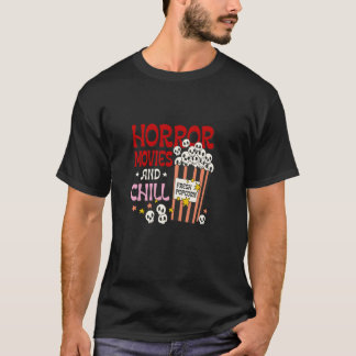 Horror Movies and Chill popcorn lustiger Schädel H T-Shirt