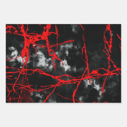 Horror Night Goth - Schwarz und Weiß, Rot Geschenkpapier Set (Vorderseite)