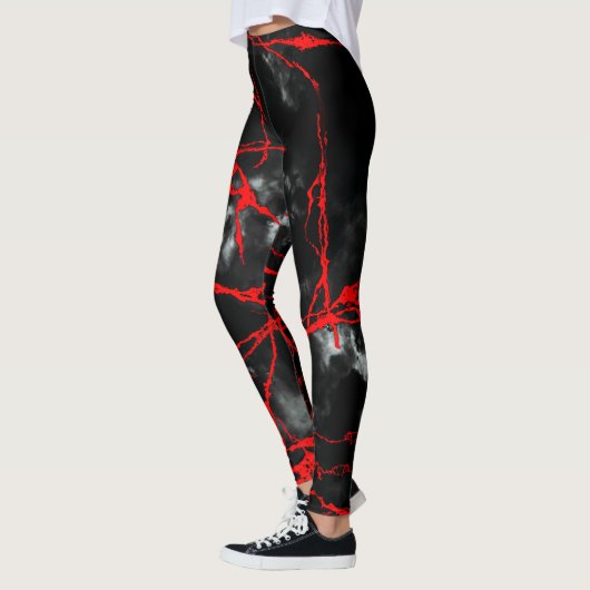 Horror Night Goth - Schwarzweiß, Rot Leggings (Links)