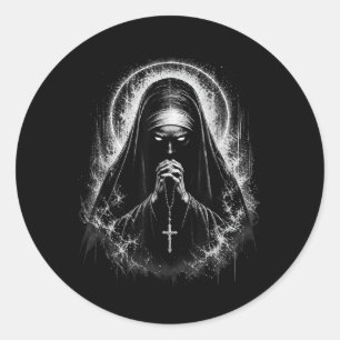 Horror Nun Dämon Unholy Böse Okkult Alt und Goth Runder Aufkleber