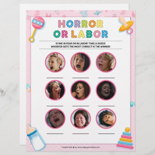 Horror oder Arbeit [Kindergrundfarbe rosa] Briefbogen (Vorne/Hinten)