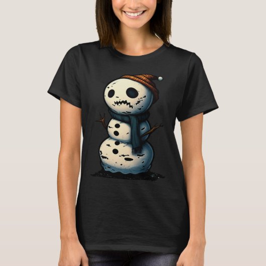 Horror Snowman Nightmare Scary Terrifying Hallowee T-Shirt (Vorderseite)