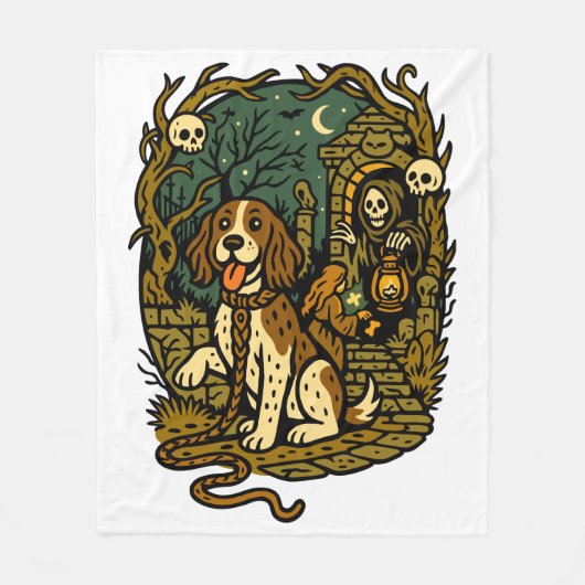 Horror Spooky Skeleton Dog Aesthetic Fleecedecke (Vorderseite)