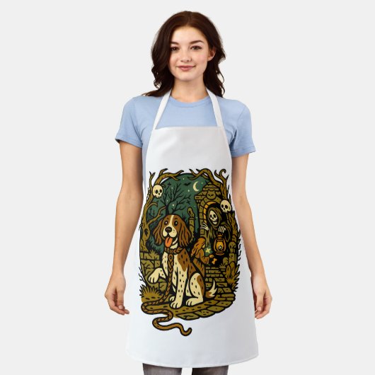 Horror Spooky Skeleton Dog Aesthetic Schürze (Getragen)